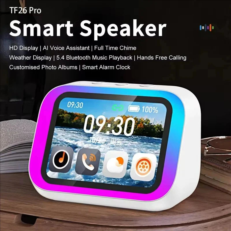 AI Bluetooth 5.4 Speaker HD Touch Screen Photo Album Alarm Clock HiFi Stereo Voice Assistant