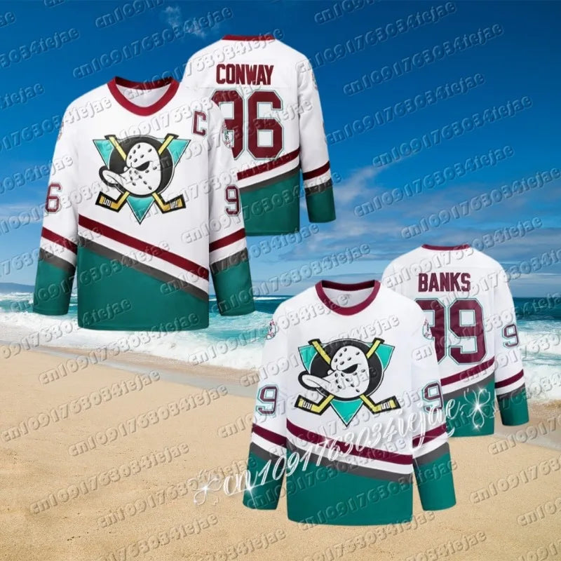 White Duck Ice Hockey Jersey Movie Version Number 96 Number 99 Home Uniform Sportswear Martial Arts Set from Mainland China