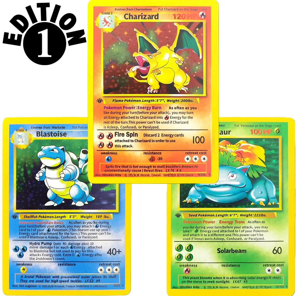 DIY 1999 POKEMON Game English 1ST EDITION Charizard Blastoise Venusaur Holo 4/102 Anime Game Collection Card