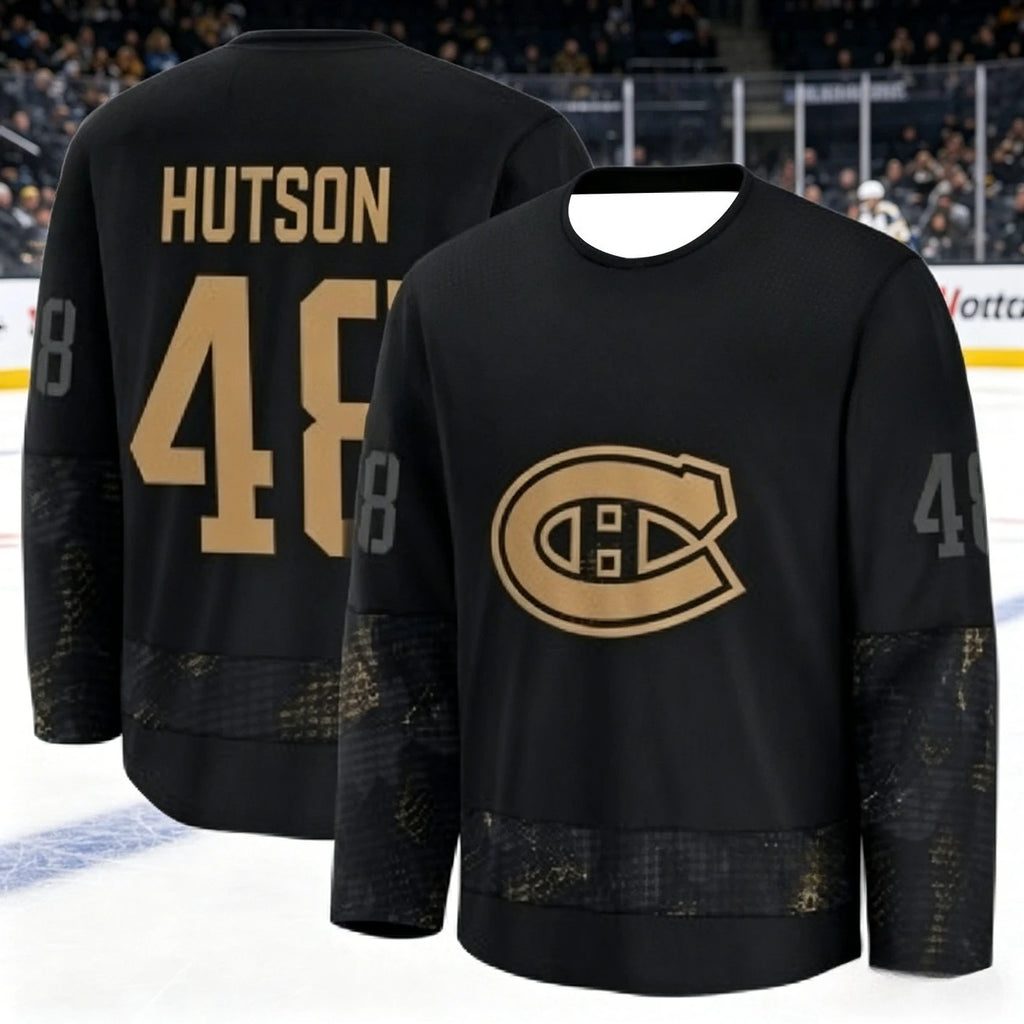 Canadian Men's Best-Selling Ice Hockey Training Suit - Breathable, Quick-Drying Black and Gold Version Long-Sleeved Top Family