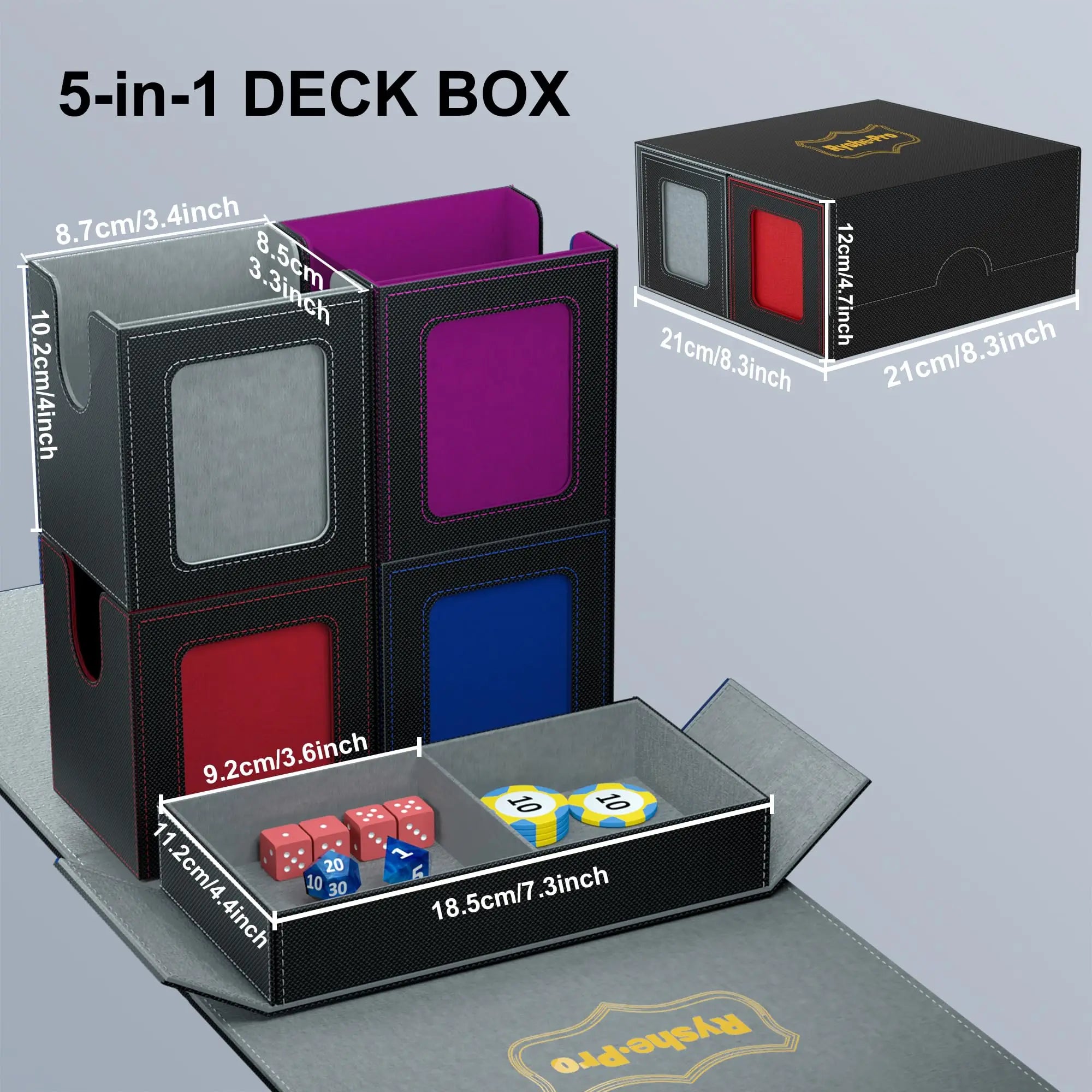 5 In 1 Deck Box For Pokemon Black Bolt MTG TCG Sports Cards Trading Card Storage Box Cards 4 Deck Cases With Covers And Dividers