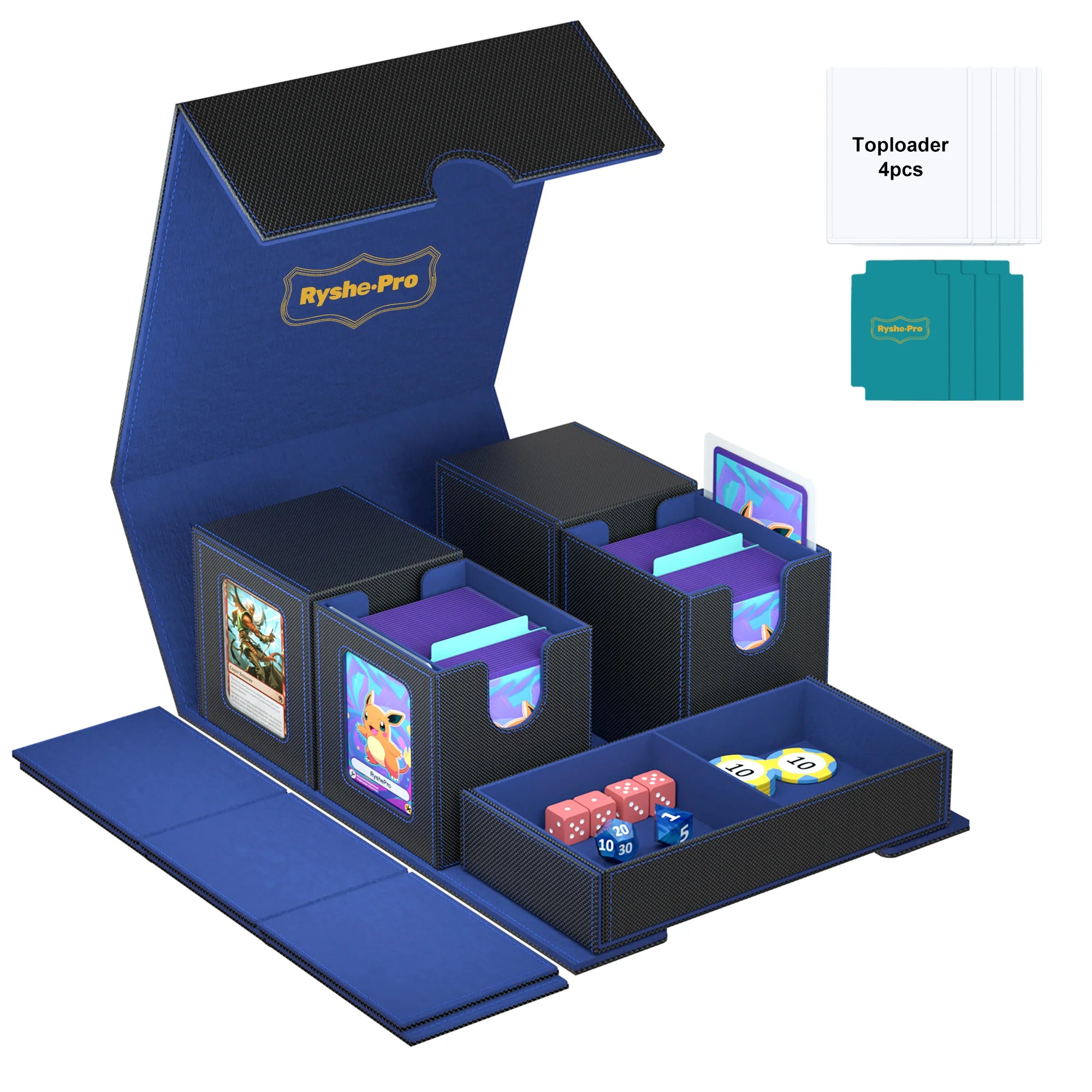 5 In 1 Deck Box For Pokemon Black Bolt MTG TCG Sports Cards Trading Card Storage Box Cards 4 Deck Cases With Covers And Dividers