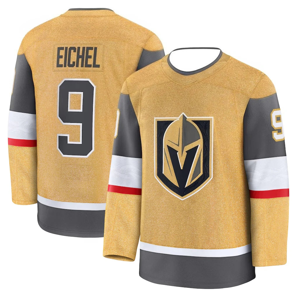 Hockey Jersey - Gold with Gray/Red/White Accents Knight "V" Logo Eye-Catching Design Athletic Jersey 3d HD Prints