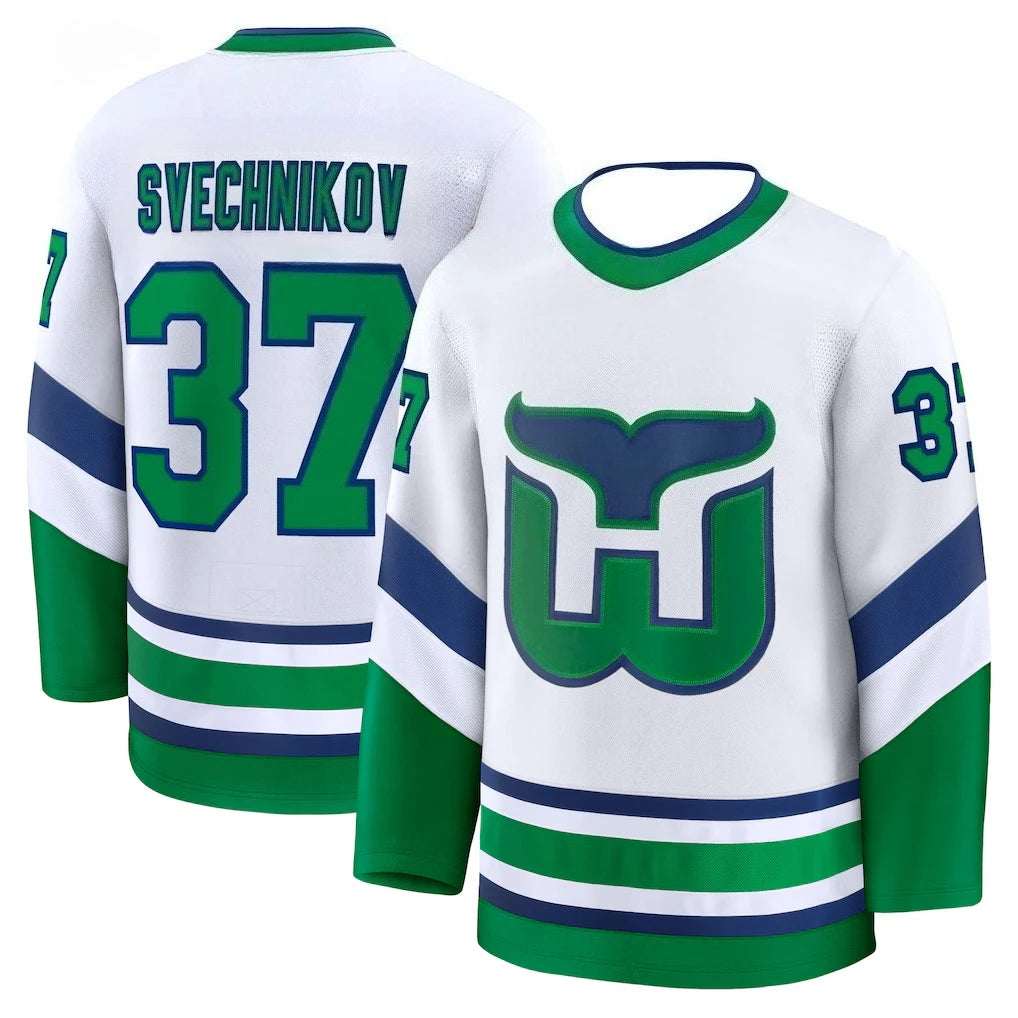 Hockey Jersey - White with Green & Blue Accents "Aho 20" Whale "W" Logo Autumn and Winter Base Layer Shirts