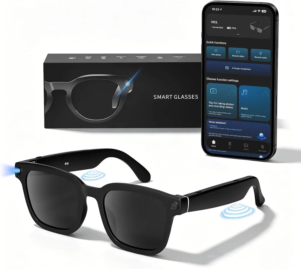 HD Camera Bluetooth Smart Glasses: Voice Control, Hands-Free Calls, Real-Time Translation, Polarized Sunglasses for Men Women