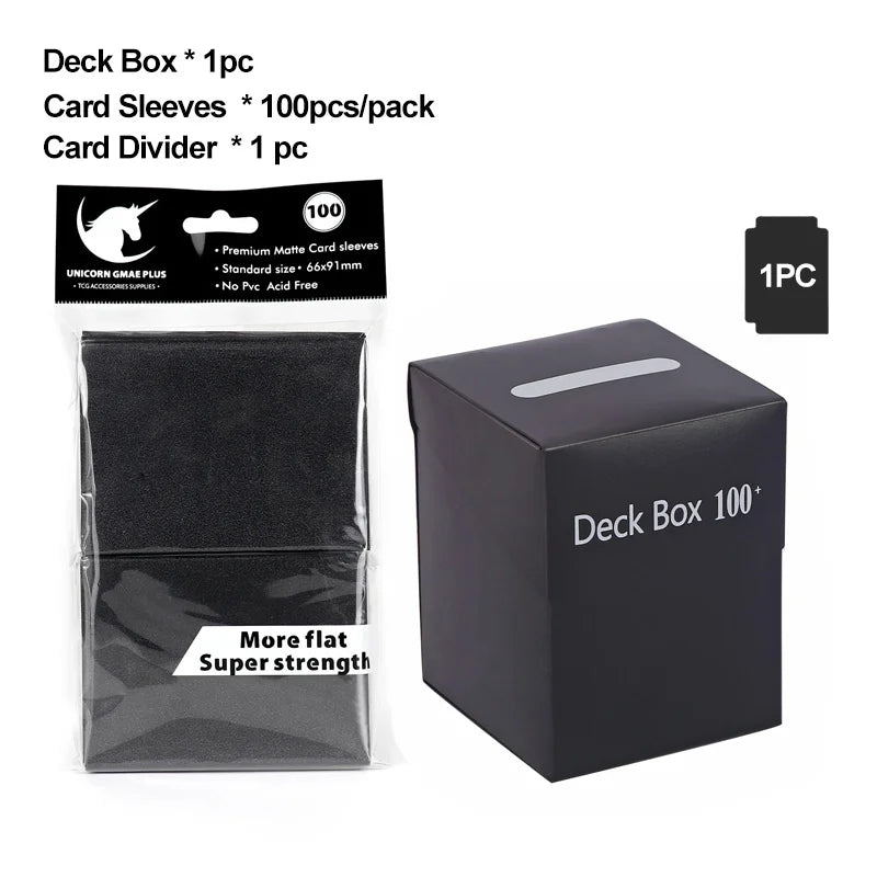 Cards Deck Box for Pokemon MTG TCG Trading Cards with 1pc Divider and 100PCS 66x91mm Matte Standard Size Card Sleeve for TCG MTG