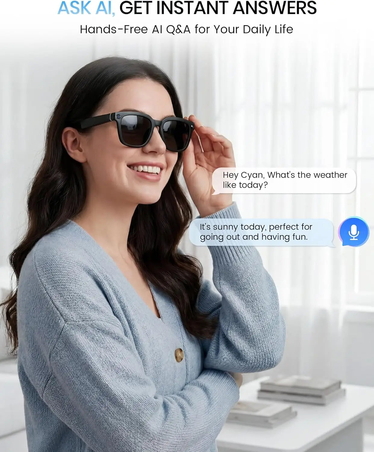 HD Camera Bluetooth Smart Glasses: Voice Control, Hands-Free Calls, Real-Time Translation, Polarized Sunglasses for Men Women