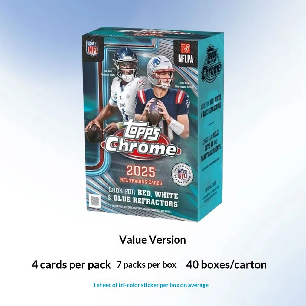 2025 New Selling Genuine Topps Chrome Football NFL Series Trading Card Hobby Ball Star Collection Cards Toys Birthday Gifts