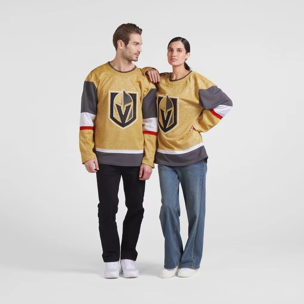 Hockey Jersey - Gold with Gray/Red/White Accents Knight "V" Logo Eye-Catching Design Athletic Jersey 3d HD Prints