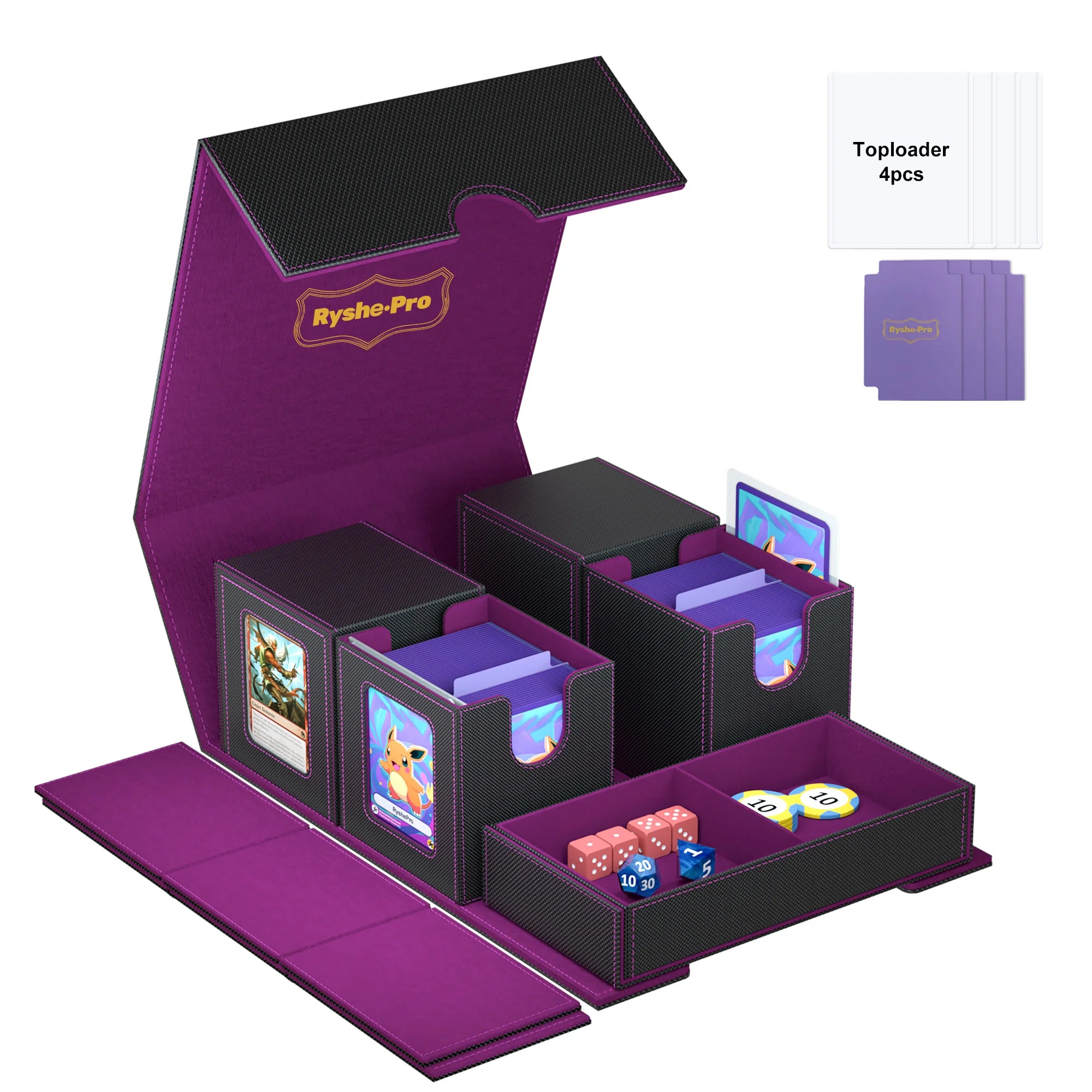 5 In 1 Deck Box For Pokemon Black Bolt MTG TCG Sports Cards Trading Card Storage Box Cards 4 Deck Cases With Covers And Dividers