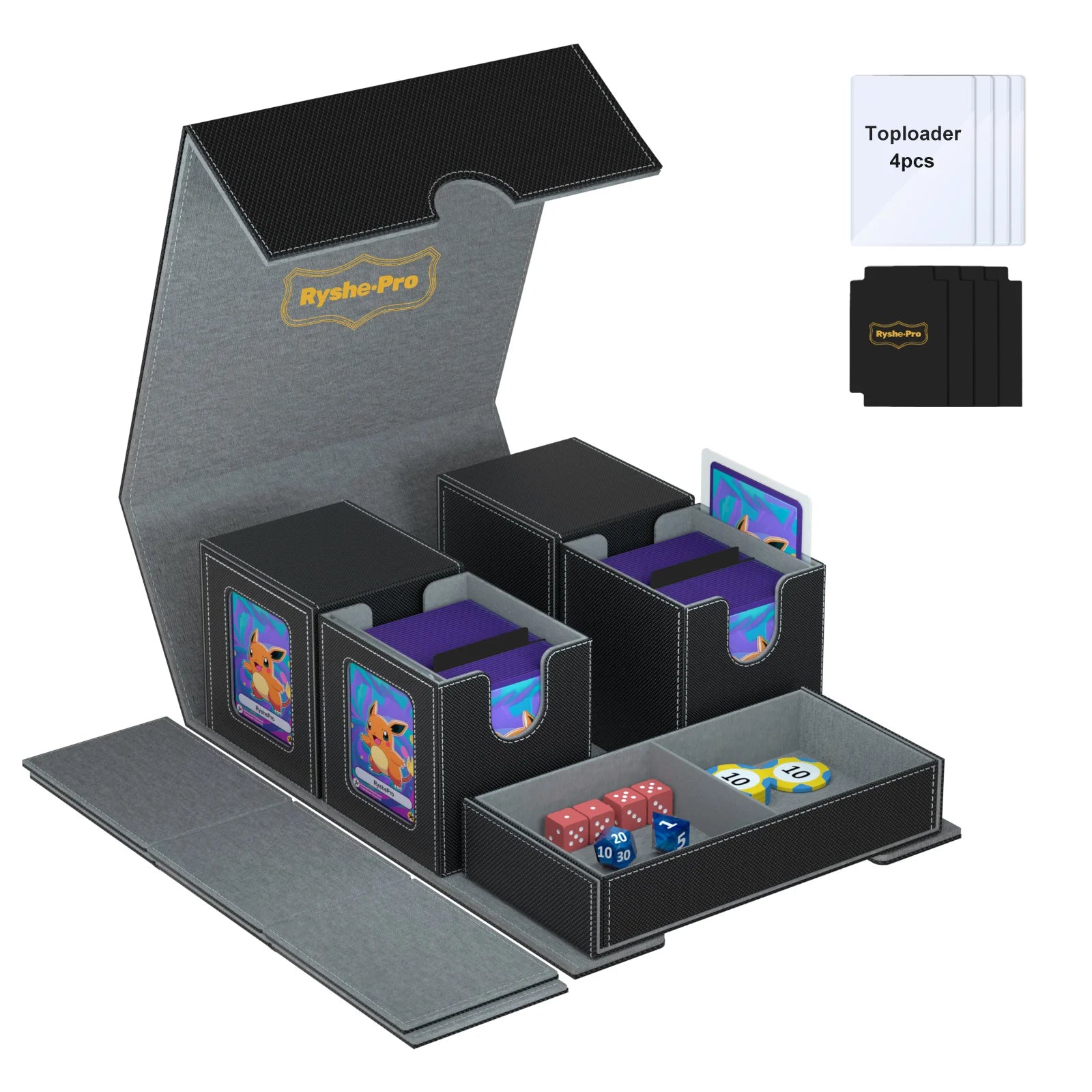 5 In 1 Deck Box For Pokemon Black Bolt MTG TCG Sports Cards Trading Card Storage Box Cards 4 Deck Cases With Covers And Dividers