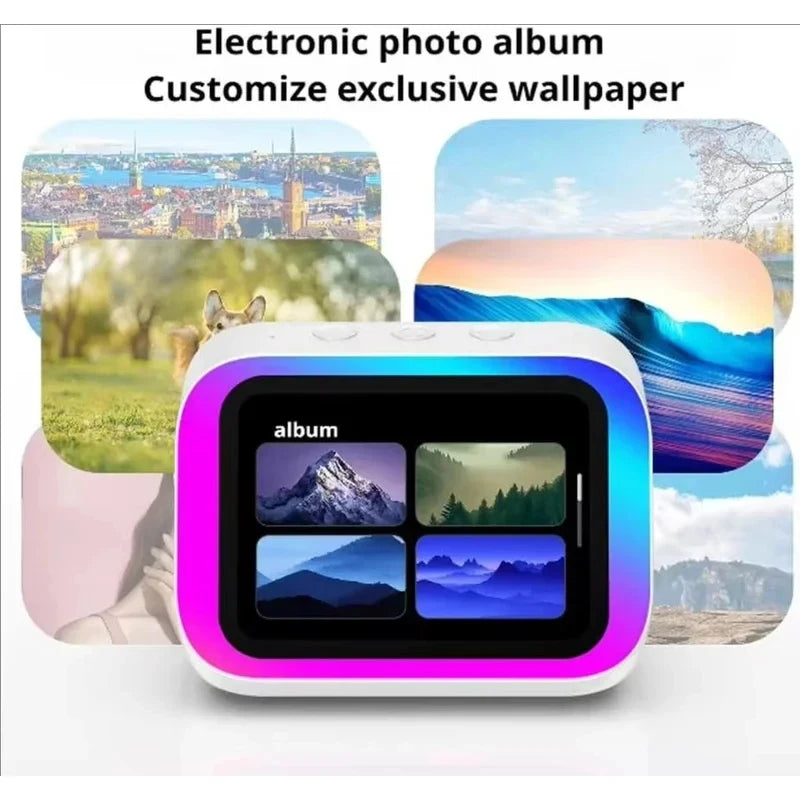 AI Bluetooth 5.4 Speaker HD Touch Screen Photo Album Alarm Clock HiFi Stereo Voice Assistant