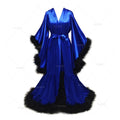 Customized Bathrobe for Women Flare Sleeves Feather Bridal Robe Nightgown Silk Long Wedding Scarf Dress Gown Photography Dress