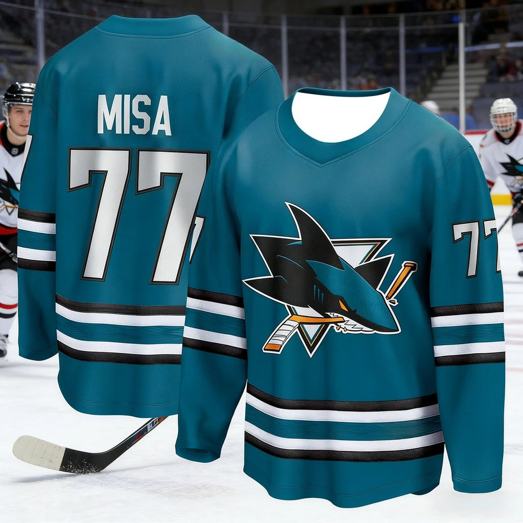 Men's Best-Selling Ice Hockey Training Shirt with 3D Print of Shark Logo, Breathable and Drying Long-Sleeved for Matches Kids