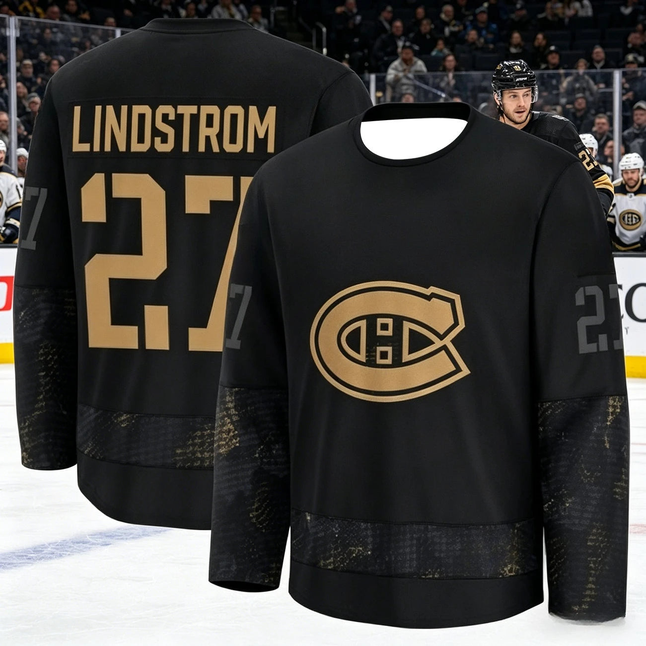 Canadian Men's Best-Selling Ice Hockey Training Suit - Breathable, Quick-Drying Black and Gold Version Long-Sleeved Top Family