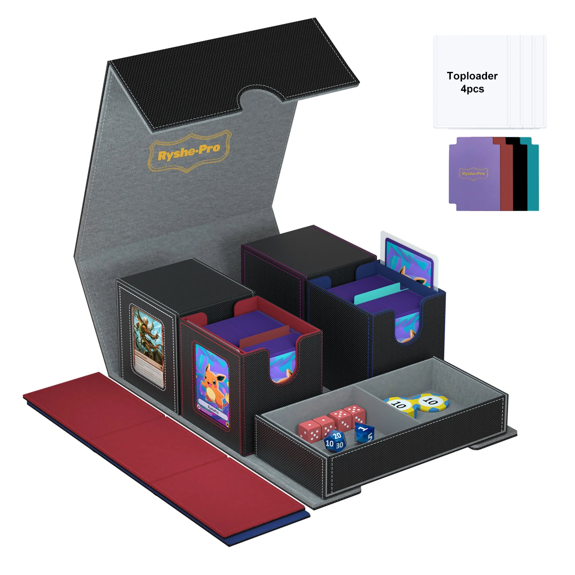 5 In 1 Deck Box For Pokemon Black Bolt MTG TCG Sports Cards Trading Card Storage Box Cards 4 Deck Cases With Covers And Dividers