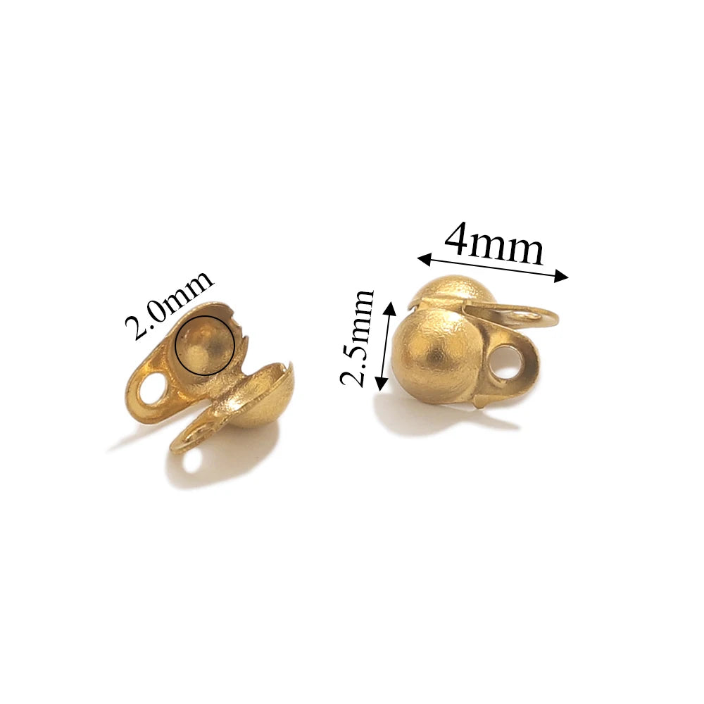 50pcs PVD Gold Plated Stainless Steel Connector Clasp Crimp End Beads For Bracelet Necklace Chains DIY End Caps Jewelry Findings