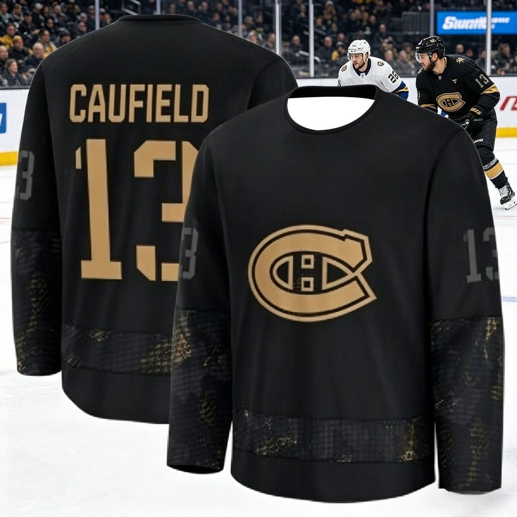 Canadian Men's Best-Selling Ice Hockey Training Suit - Breathable, Quick-Drying Black and Gold Version Long-Sleeved Top Family