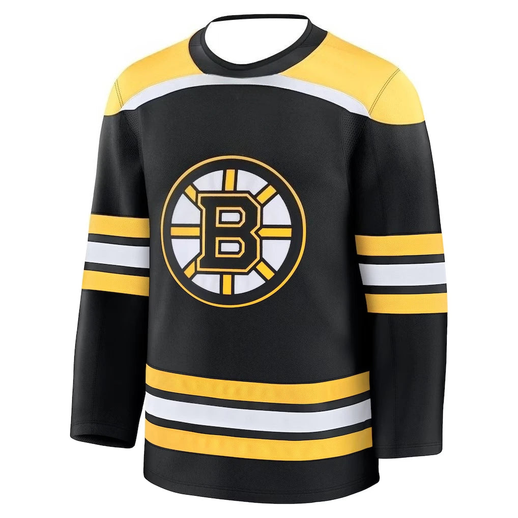 Hockey Jersey - Black with Yellow/White Accents Classic "B" Logo Iconic Striped Design Athletic Jersey 3d HD Prints