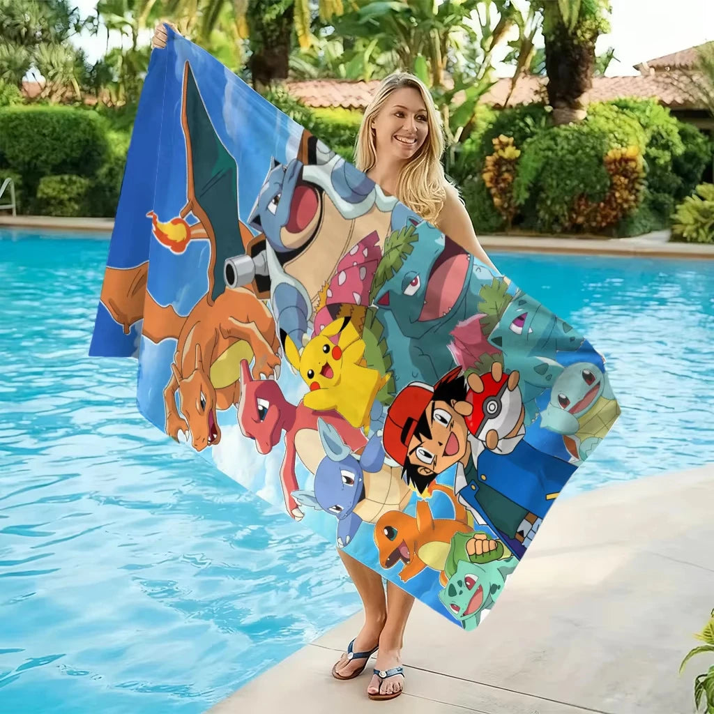 1pc Extra Large Pokemon Microfiber Beach Towel, Quick Dry Lightweight, Yoga Camping Travel Outdoor Use