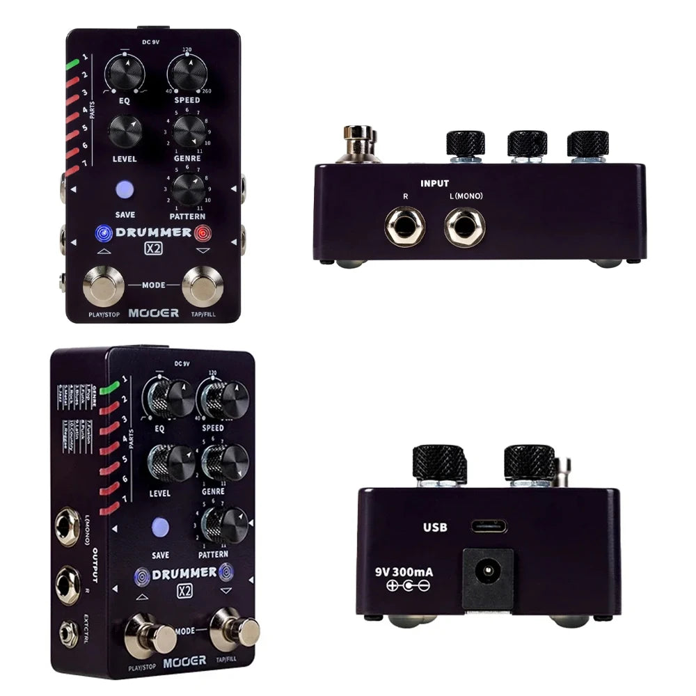 MOOER Drummer X2 drum machine guitar pedal with 121 grooves 11 music styles 7 rhythm slots filling function for Electric Guitar