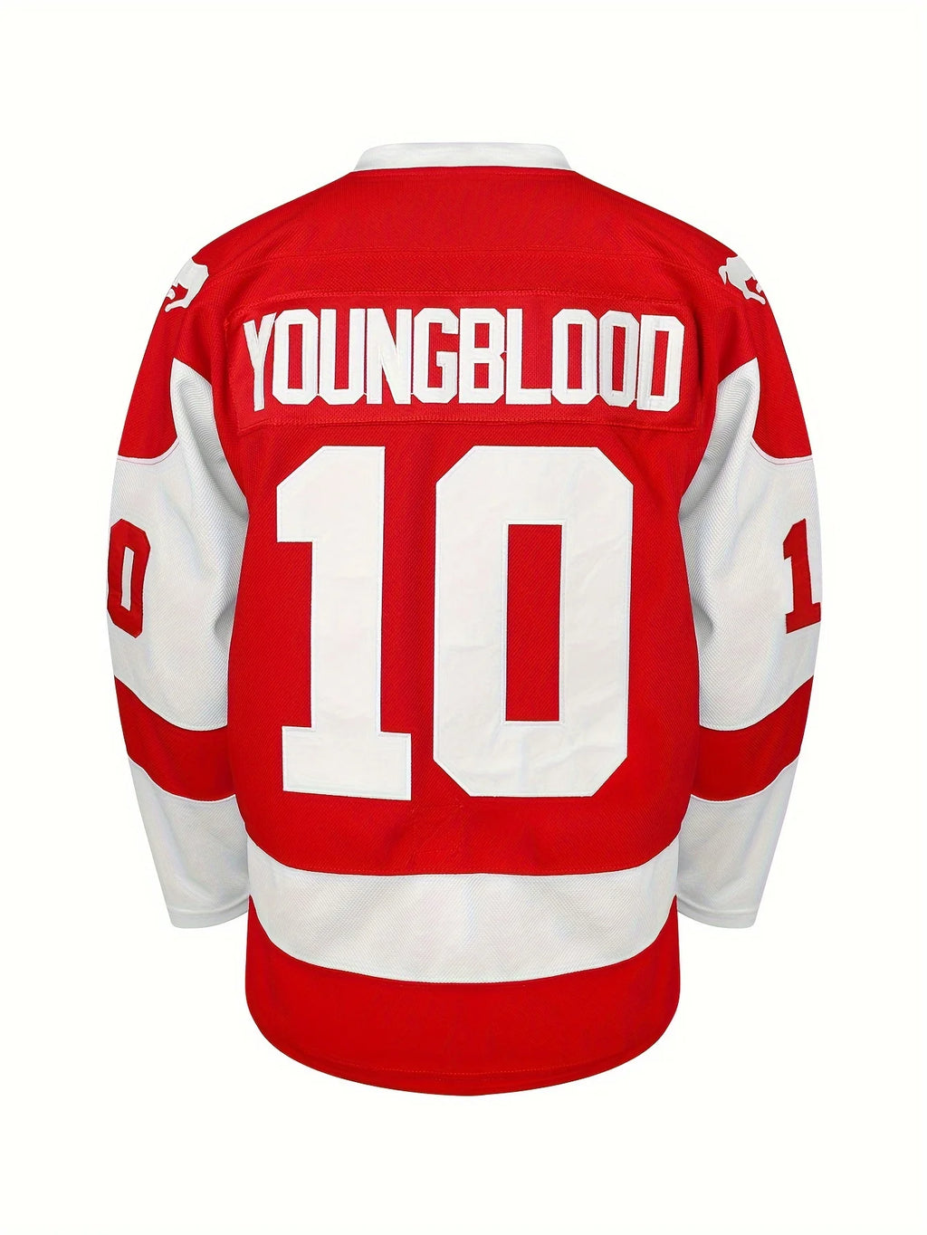 "Youngblood 10" Hockey Jersey - Red & White with "M" & Horse Logo Stylish Athletic Fan Jersey