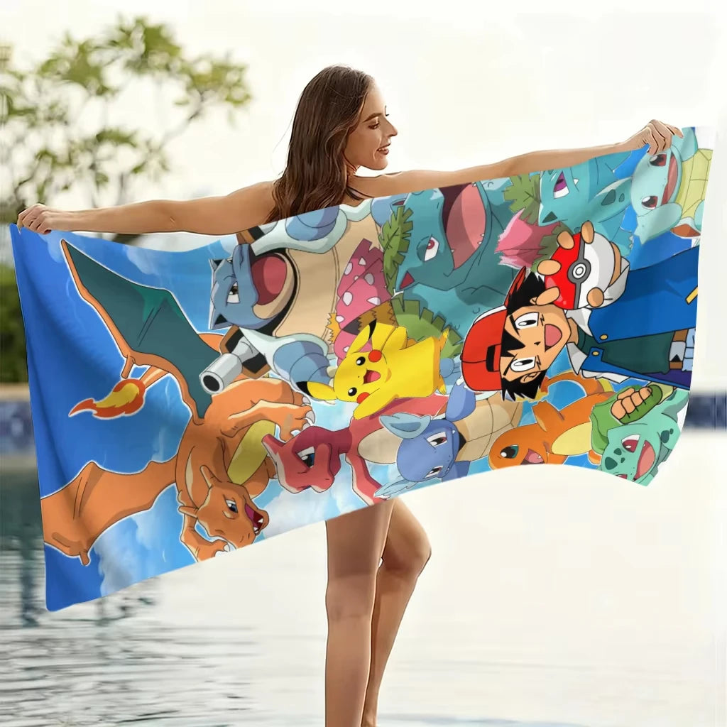 1pc Extra Large Pokemon Microfiber Beach Towel, Quick Dry Lightweight, Yoga Camping Travel Outdoor Use