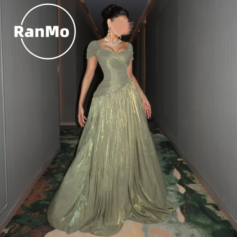 Ranmo Women'S Wedding Party Attire Customize Square Neck A-Line Evening Dresses Short Sleeves Floor-Length Women'S Formal Dress