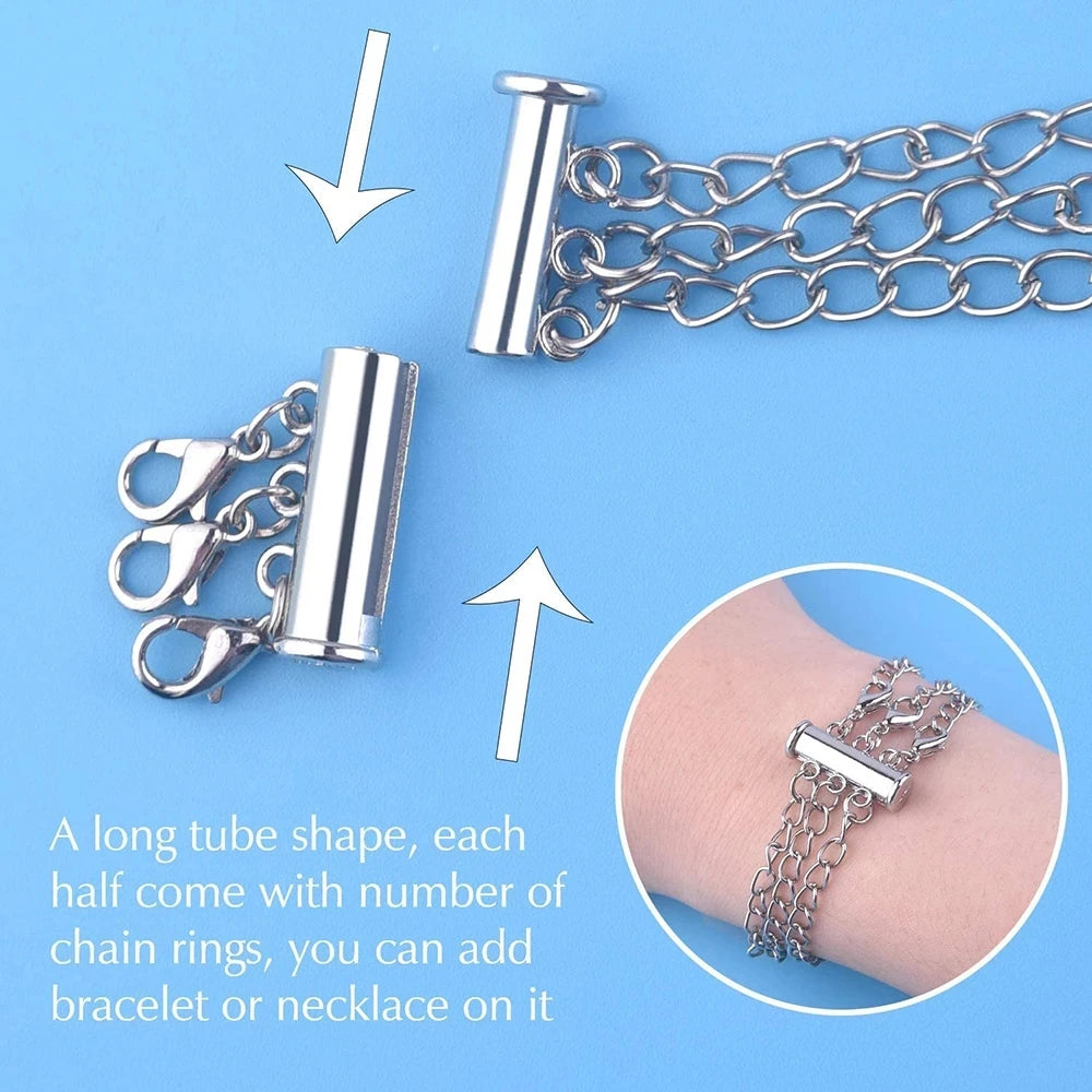 2pcs Multi Strand Necklace Layer Lobster Buckle Sliding Magnet Tube Connector Lock for DIY Necklace Bracelet Jewelry Making