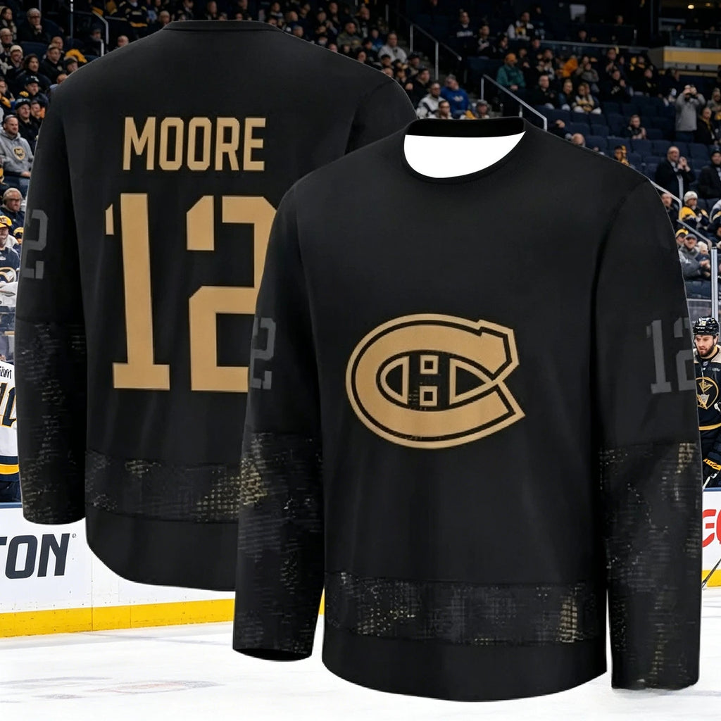 Canadian Men's Best-Selling Ice Hockey Training Suit - Breathable, Quick-Drying Black and Gold Version Long-Sleeved Top Family