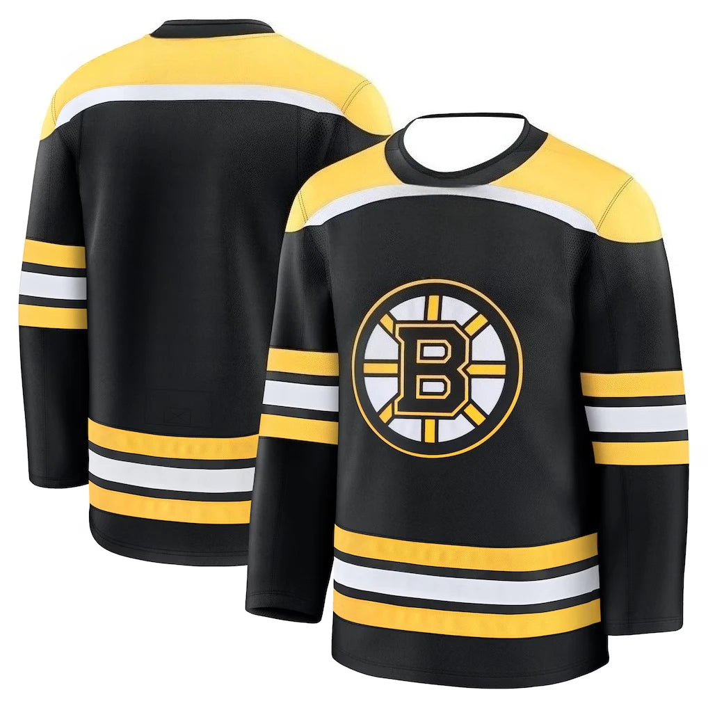 Hockey Jersey - Black with Yellow/White Accents Classic "B" Logo Iconic Striped Design Athletic Jersey 3d HD Prints