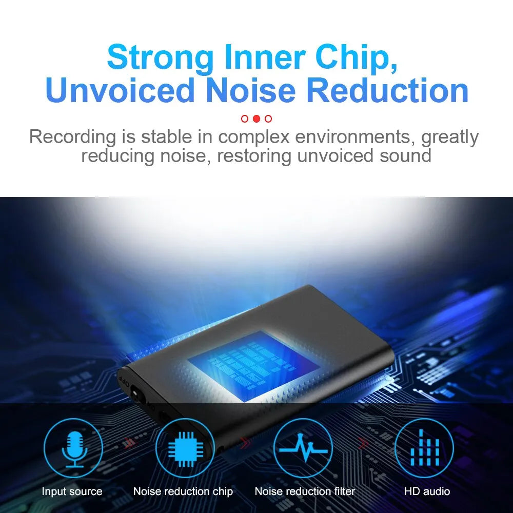 Ultra-Thin Professional Mini Voice Recorder Sound Activated Dictaphone HD Noise Reduce Recording Portable MP3 Player