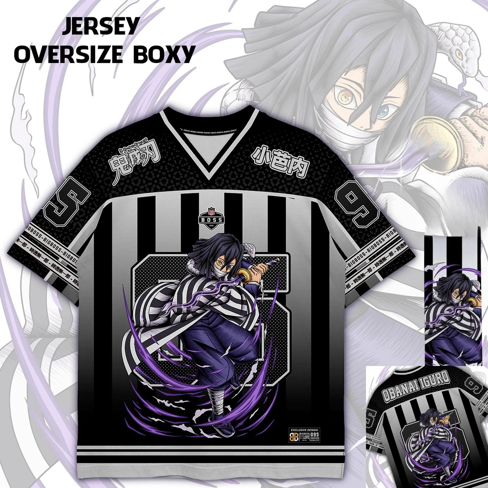 Demon Slayer Obanai Iguro Anime Series Jersey Korean Style Kpop Baseball Hockey Oversize 95 Jersey T-shirt Daily Unisex Tops Tee