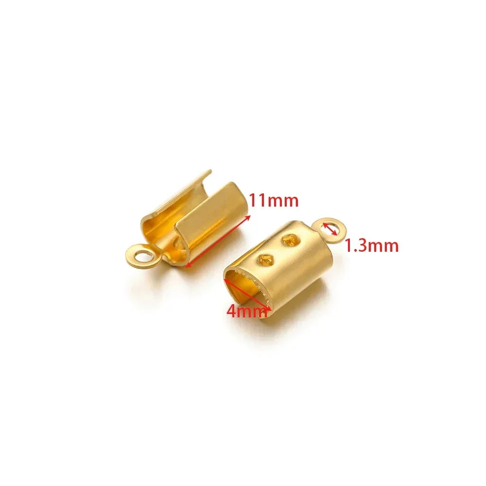 50pcs Stainless Steel High Quality Crimp End Beads Caps Leather Cord Clips for DIY Jewelry Making Necklace Connectors Supplies
