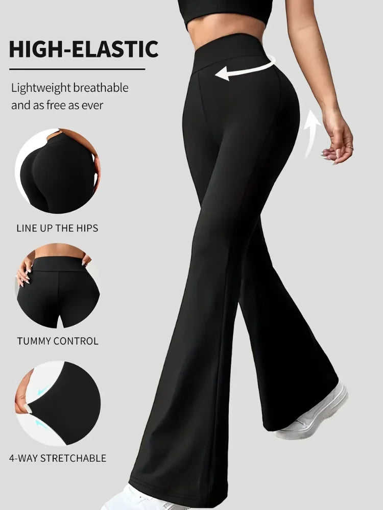 Women High Waist Flared Yoga leggings Black Bootcut Workout Leggings Stretchy breathable Casual Trousers for Gym Yoga Daily Wear