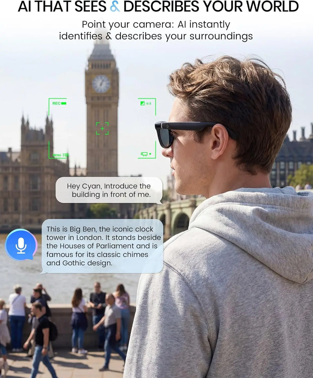 HD Camera Bluetooth Smart Glasses: Voice Control, Hands-Free Calls, Real-Time Translation, Polarized Sunglasses for Men Women