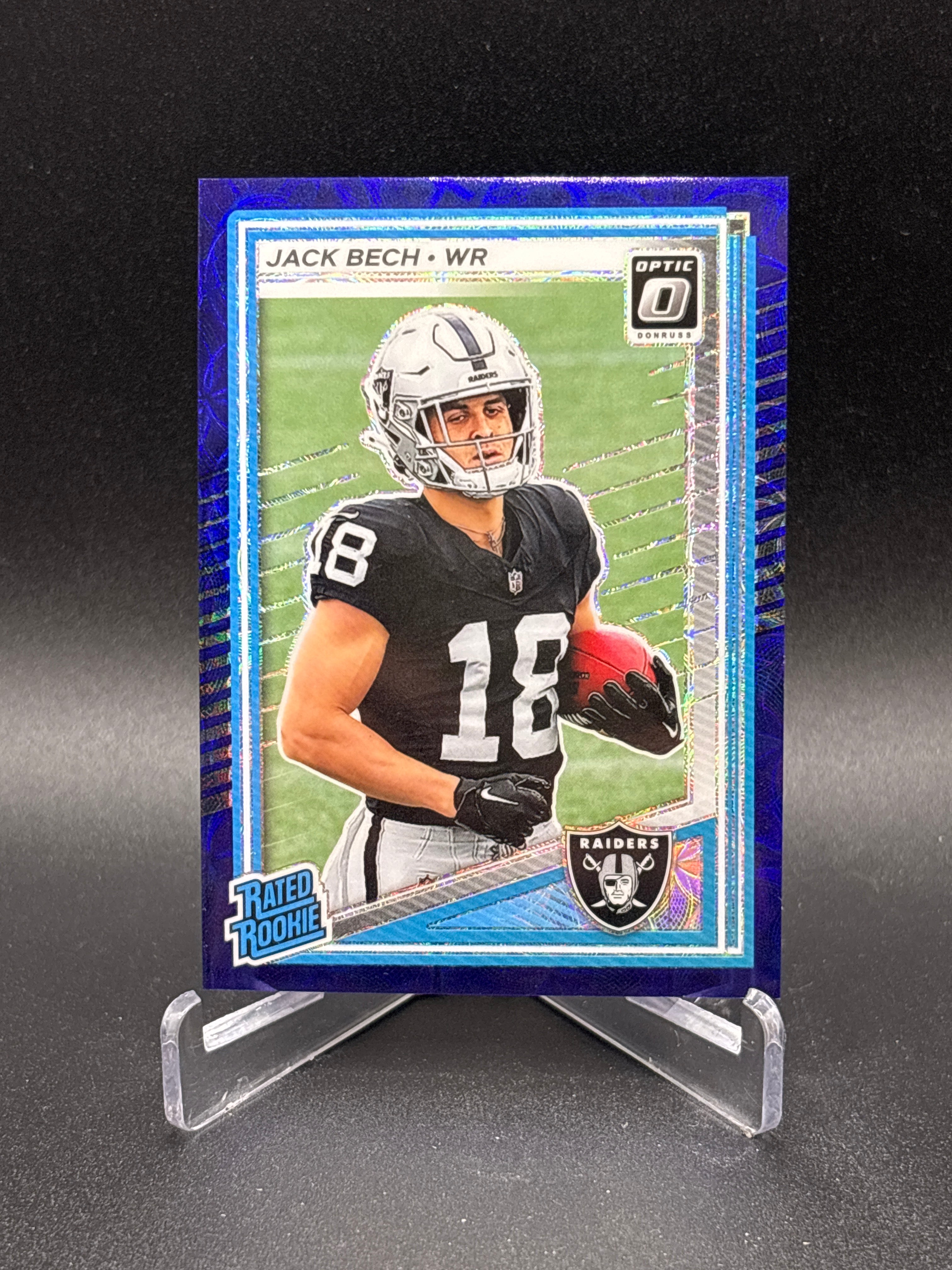 2025 Panini Donruss Optic Rookie Jack Bech #211 Purple Shock Prizm Raiders