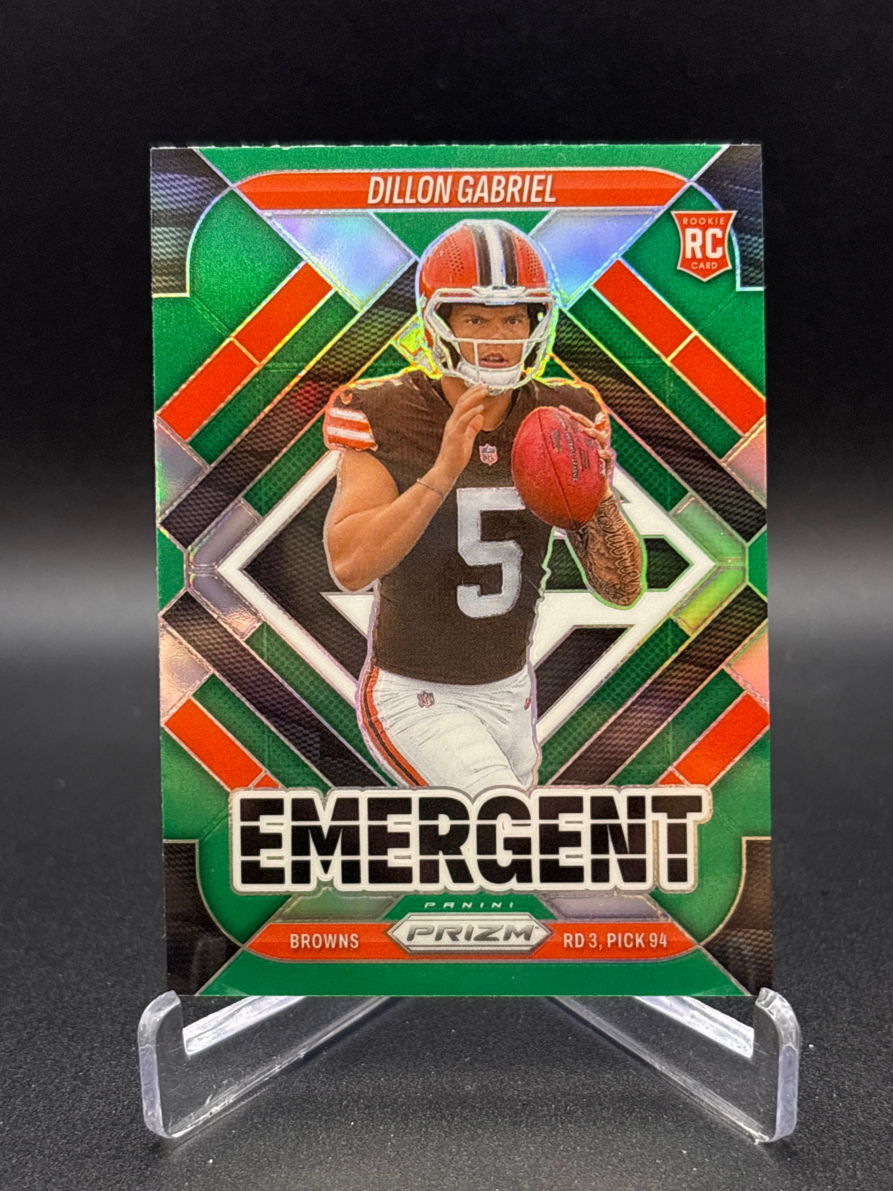 Dillon Gabriel 2025 Panini Prizm #18 Emergent Green Prizm RC Cleveland Browns