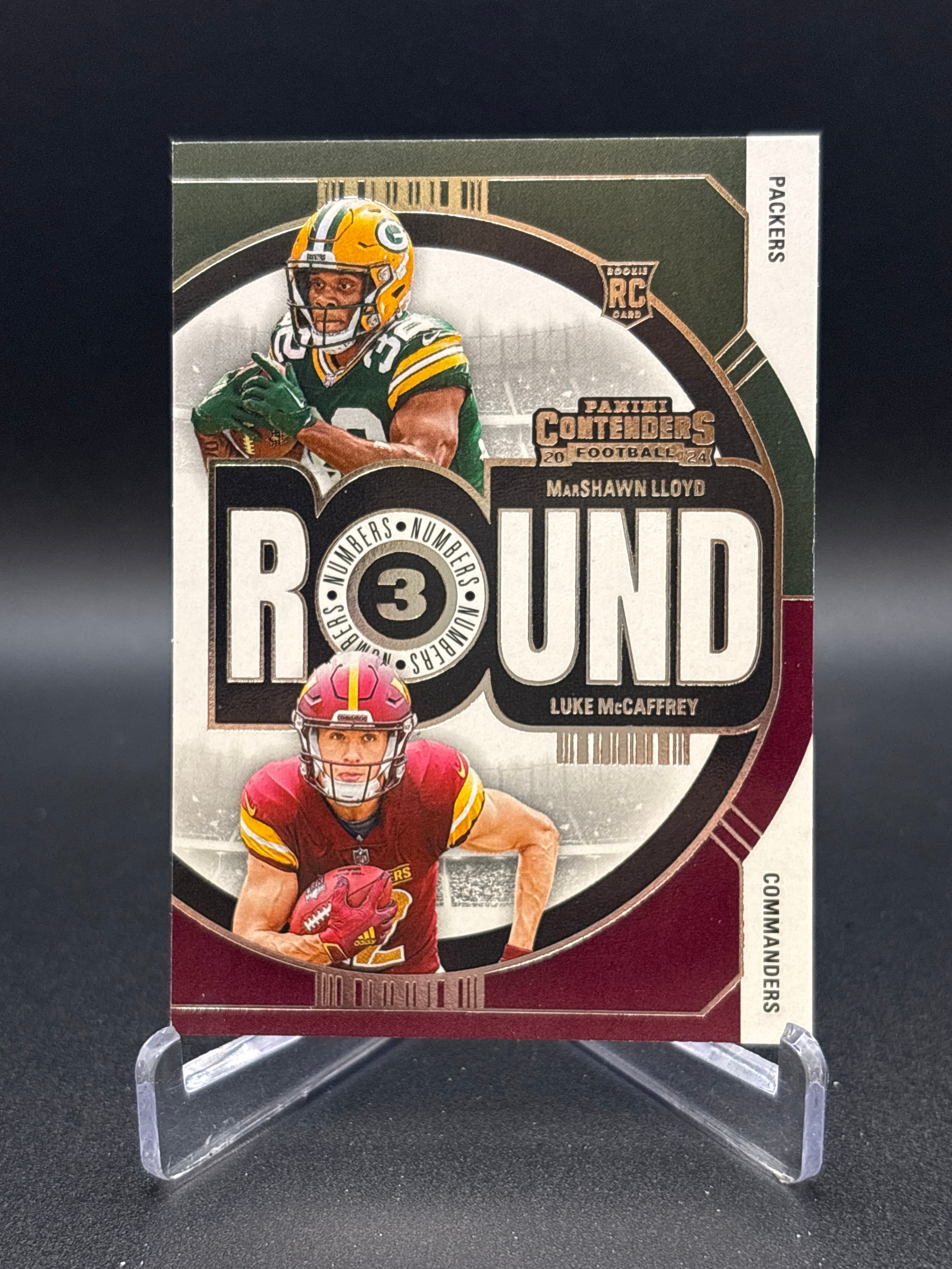 2024 Panini Contenders Round Numbers 14 MarShawn Lloyd Packers Luke McCaffrey RC