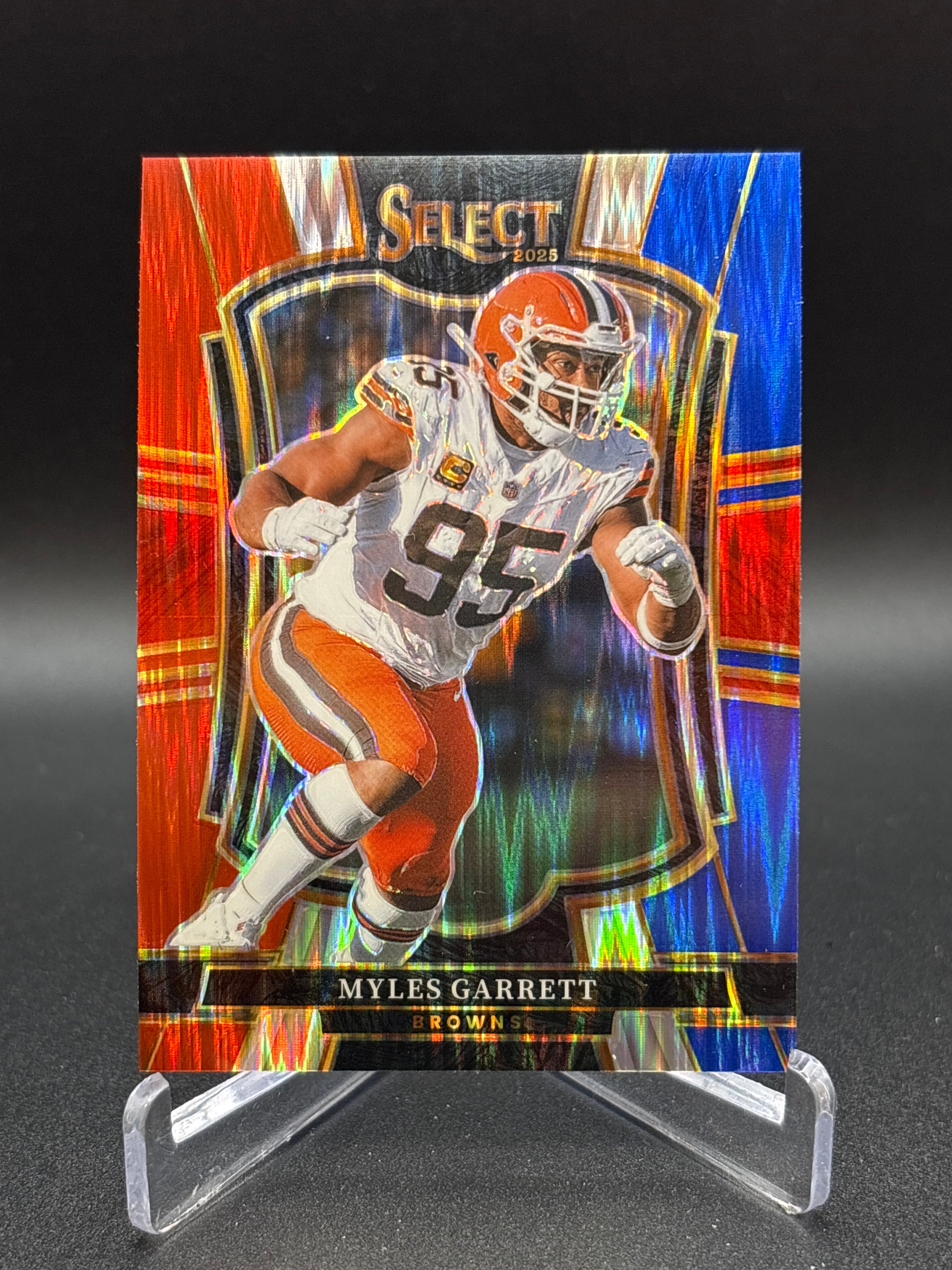 2025 Panini Select #156 Myles Garrett Premier Level Red and Blue Shock