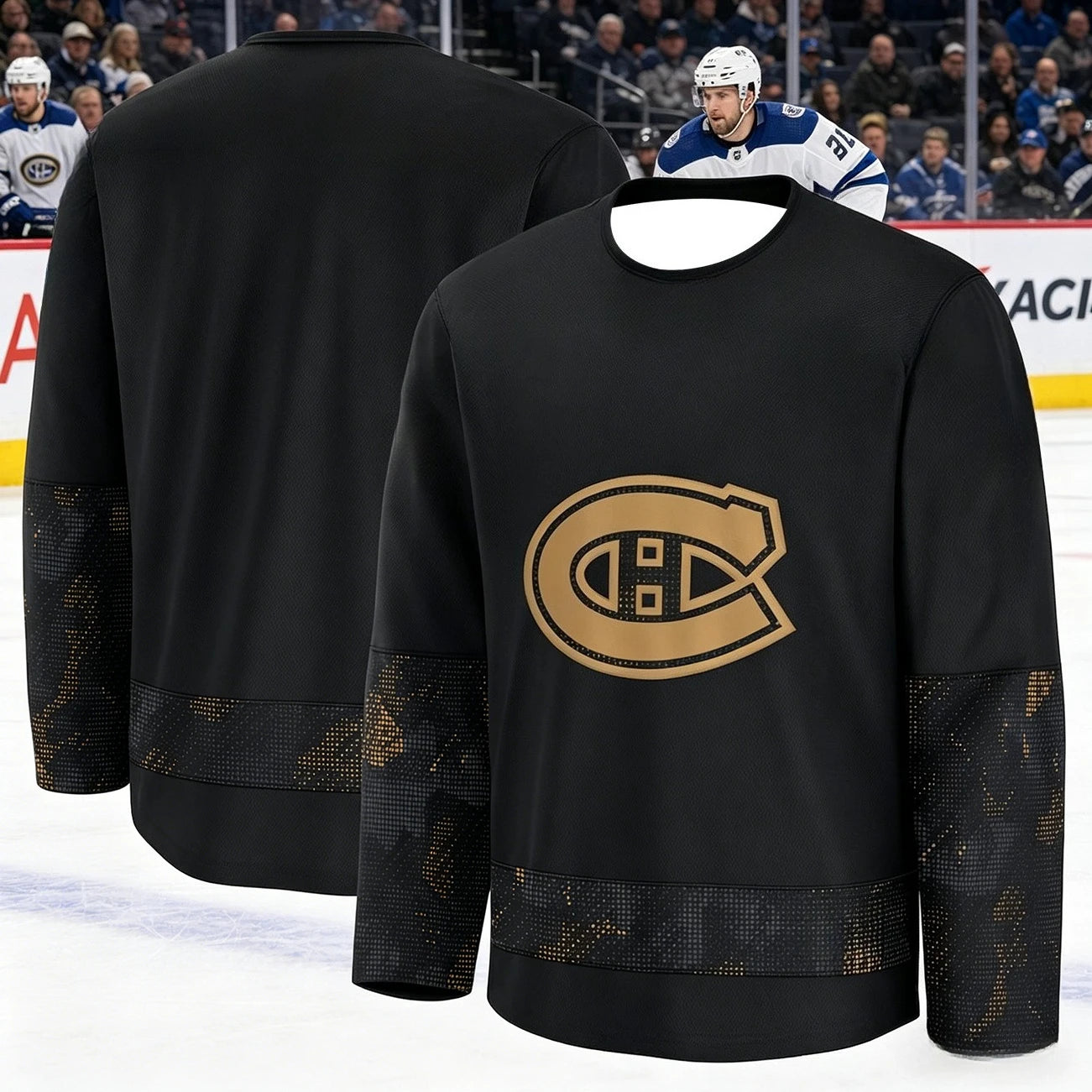 Canadian Men's Best-Selling Ice Hockey Training Suit - Breathable, Quick-Drying Black and Gold Version Long-Sleeved Top Family