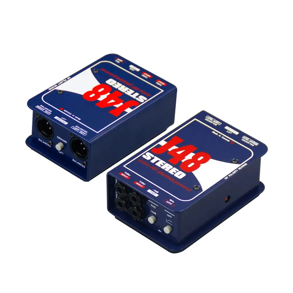 J48 Stereo Premium Active DI Box with 48V Phantom Power for Live Concert Studio Recording Guitar Bass Keyboard Professional