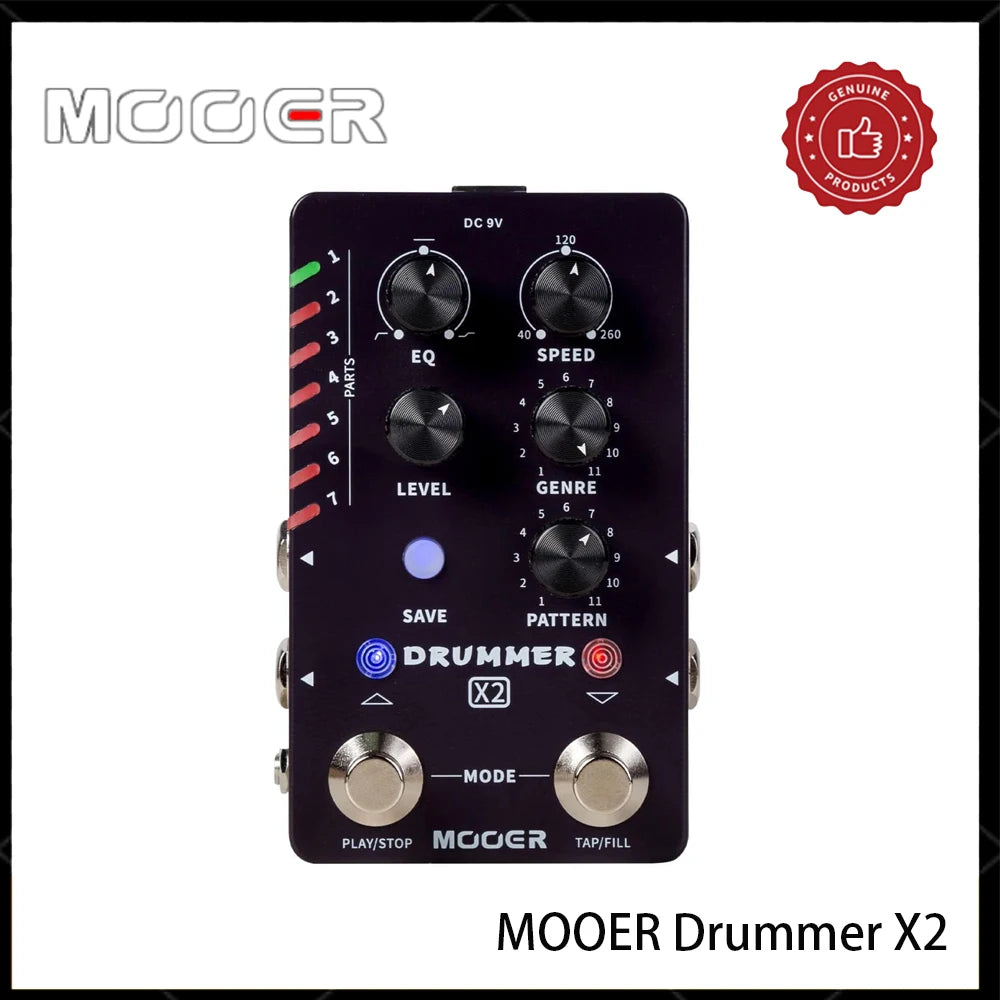 MOOER Drummer X2 drum machine guitar pedal with 121 grooves 11 music styles 7 rhythm slots filling function for Electric Guitar