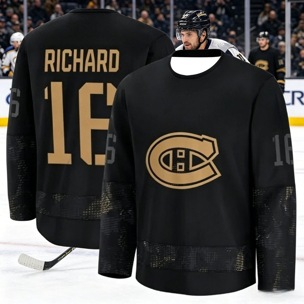Canadian Men's Best-Selling Ice Hockey Training Suit - Breathable, Quick-Drying Black and Gold Version Long-Sleeved Top Family