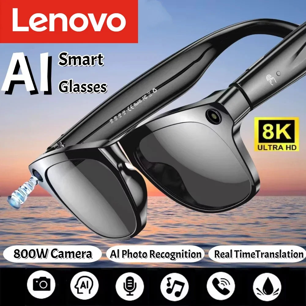 Lenovo AI Smart Glasses 8K HD Photochromic Multifunction Bluetooth Calling Voice Assistant Music Player Translate Camera