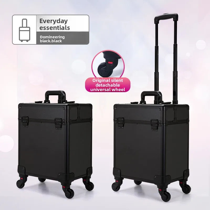 Professional Nail Art Case Rolling Makeup Case Beauty Equipment Storage Cart Wheels for Hairstyling Tools Kit Makeup Box