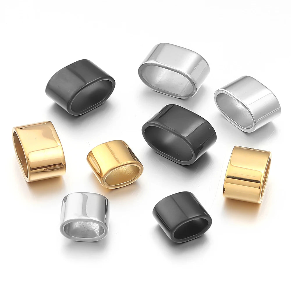 6pcs Flat Stainless Steel Tube Slider Beads Position Beads Big Hole Metal Beads DIY Leather Bracelet Clasps For Jewelry Making