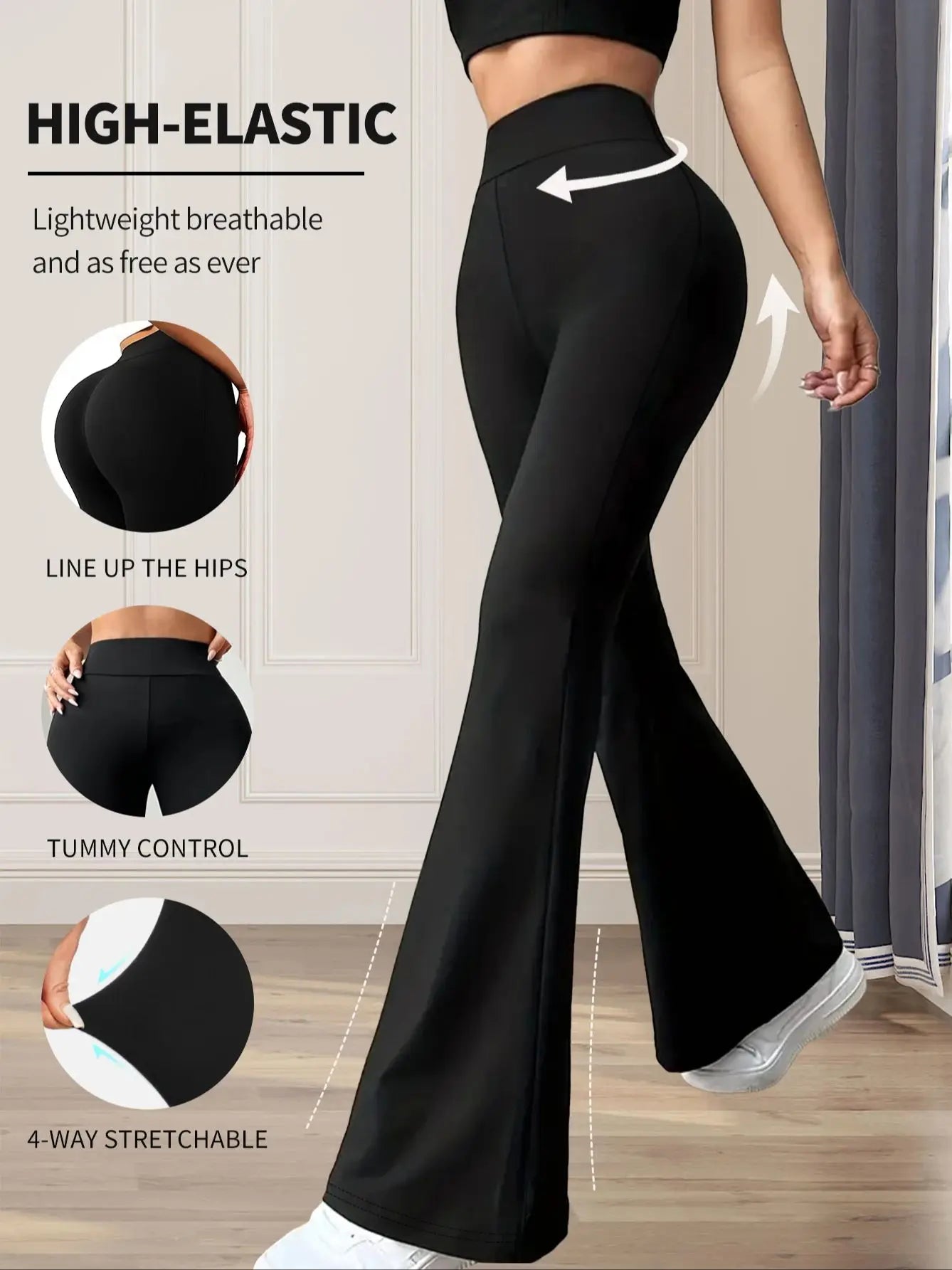 Women High Waist Flared Yoga leggings Black Bootcut Workout Leggings Stretchy breathable Casual Trousers for Gym Yoga Daily Wear