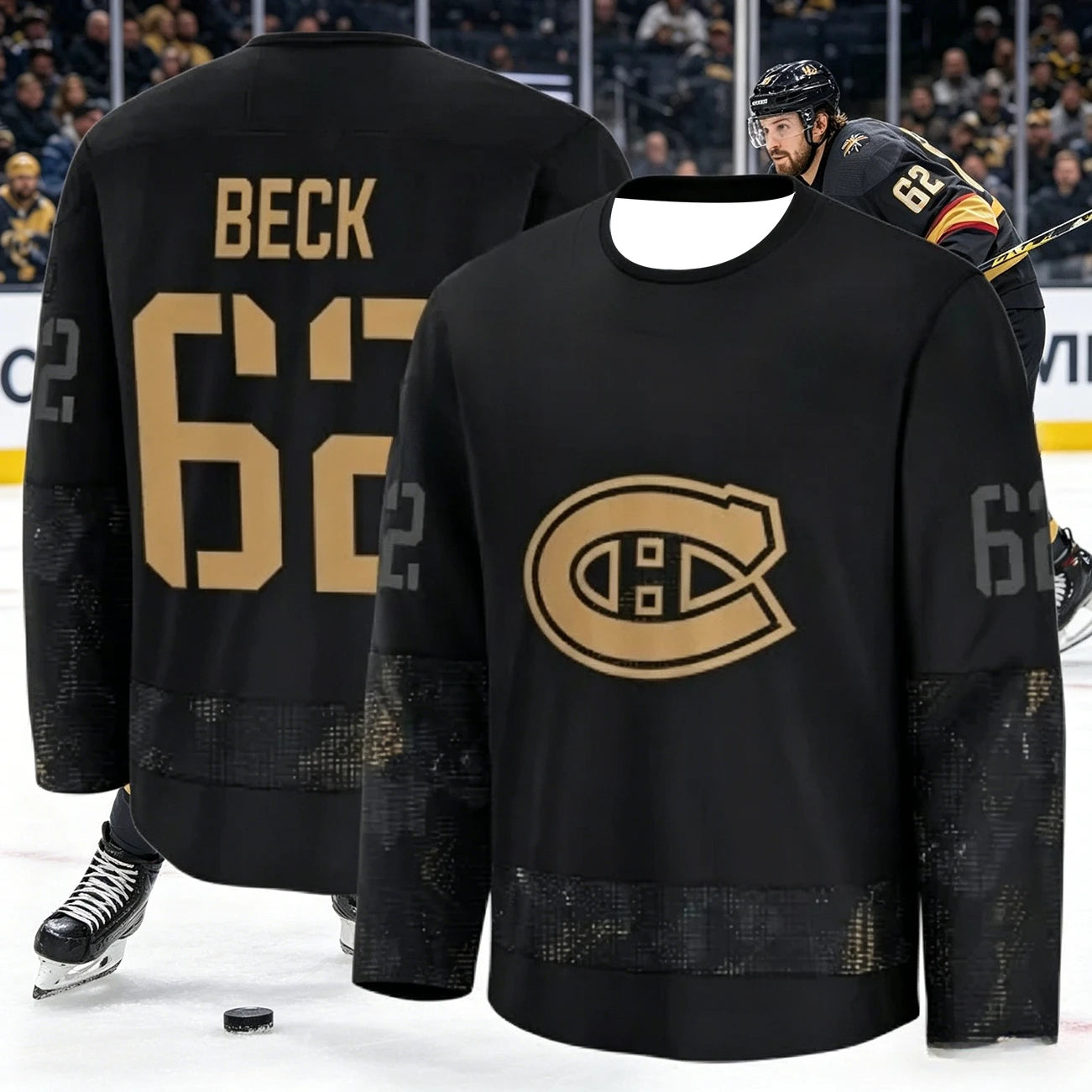 Canadian Men's Best-Selling Ice Hockey Training Suit - Breathable, Quick-Drying Black and Gold Version Long-Sleeved Top Family