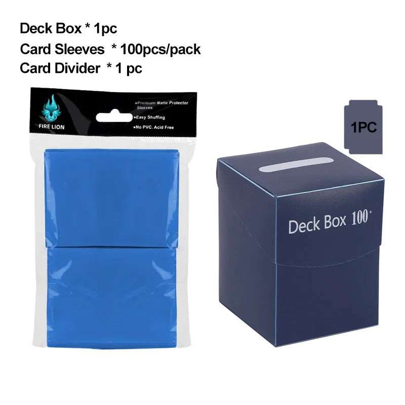 Cards Deck Box for Pokemon MTG TCG Trading Cards with 1pc Divider and 100PCS 66x91mm Matte Standard Size Card Sleeve for TCG MTG